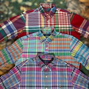 Polo Ralph Lauren Multicolor Plaid Button Up Long Sleeve Shirt Mens XL Lot Of 3